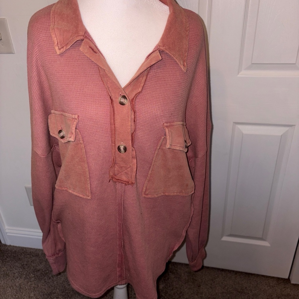 Pink Button-Up oversized Shirt